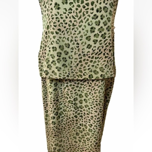 Vintage Spenser Jeremy 100% Silk Maxi Dress Sz 12 Green Leopard Print Mob Wife - Picture 5 of 10
